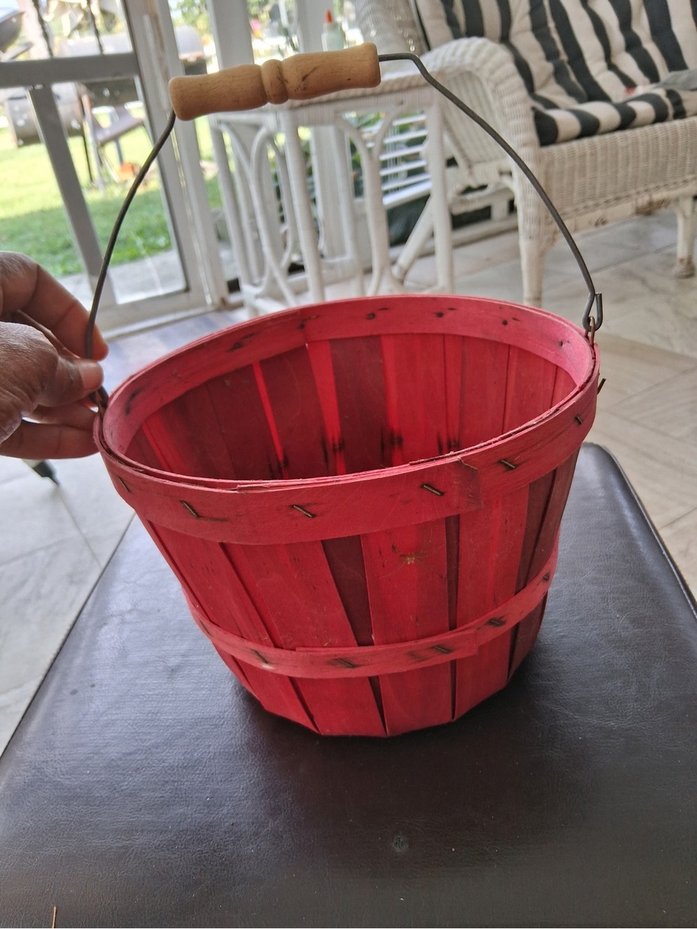 Red Rustic Wood Basket with Handle - Unbranded